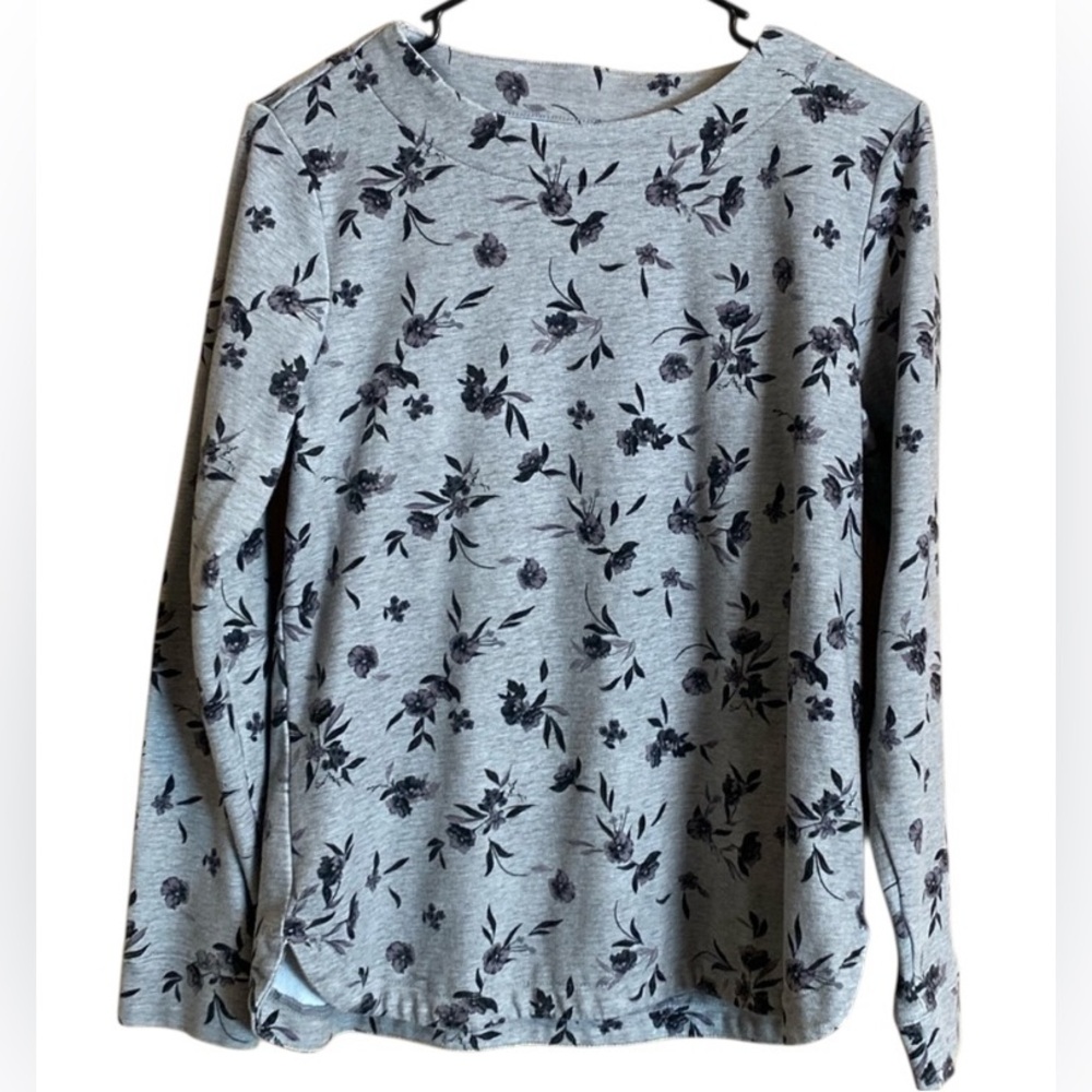 Croft & Barrow Floral Sweatshirt Gray Black Small